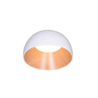 Smaller white Clérachic dome ceiling light with a light oak interior and a white glow, on a clean white backdrop.