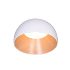 Large white Clérachic dome ceiling light seen from below, with a warm oak-effect interior and a white light disc, on a white backdrop.
