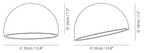 Clérachic ceiling light dimension drawing, every measurement marked in centimetres and inches.