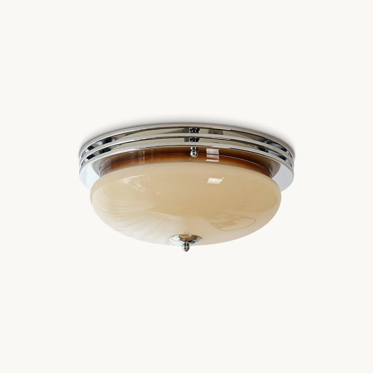 A Clérachic ceiling light in chrome and beige, shown from a low angle on a plain white background.