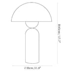 Dimension drawing of the dome mushroom table lamp, in outline against white.