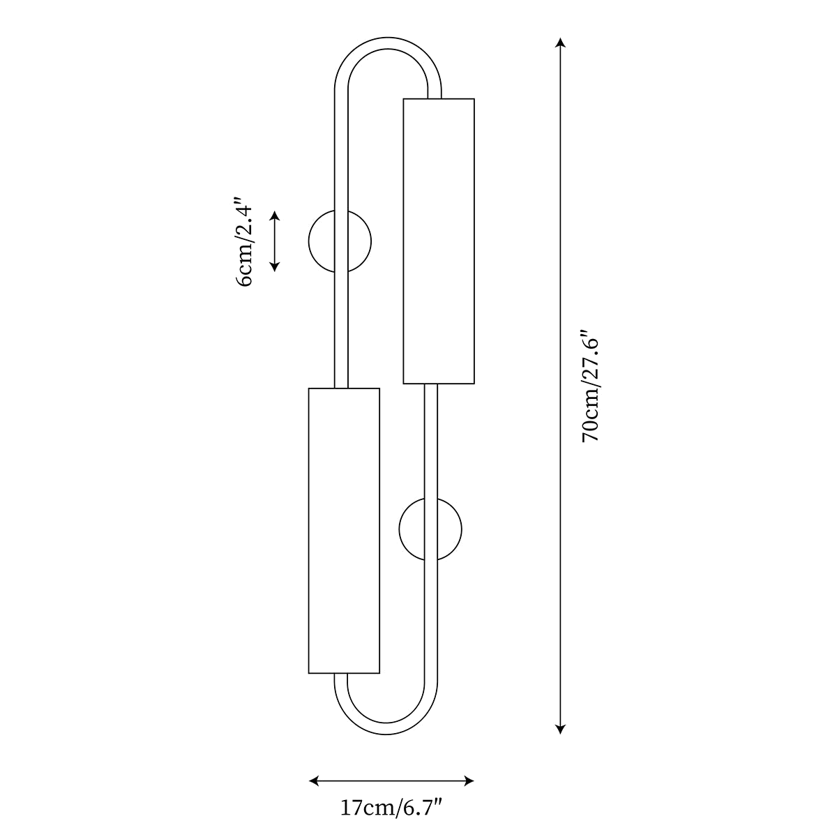 Dimension drawing of this Clérachic wall light, with its height, width and wall plate size marked.