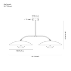 Clérachic chandelier dimension drawing, every measurement marked in centimetres and inches.