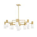 The Clérachic chandelier in brass shown from a low angle, tiered alabaster shades spreading across the frame.