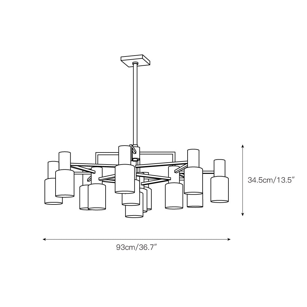 Clérachic chandelier dimension drawing marked 93 cm/36.7" across and 34.5 cm/13.5" high.