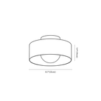 Clérachic ceiling light dimension drawing, every measurement marked in centimetres and inches.