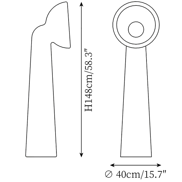 Dimension drawing of this Clérachic floor lamp, with its height of 148 cm and diameter of 40 cm marked.