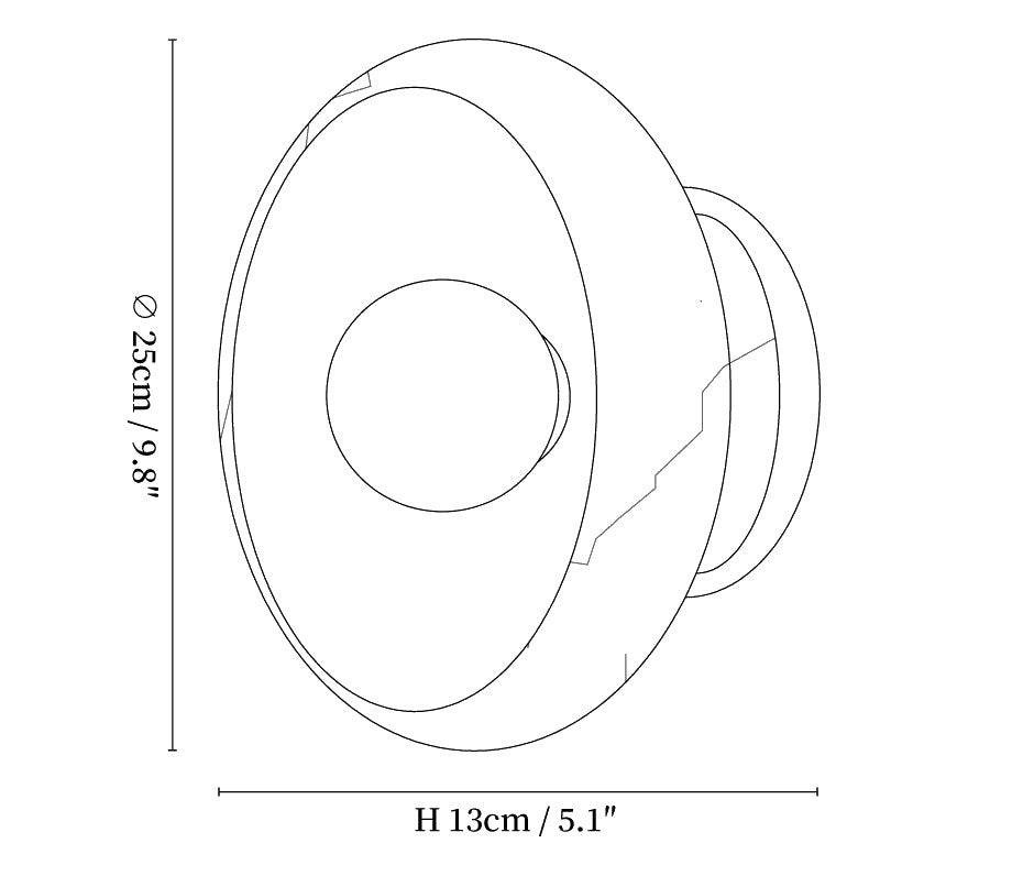 Dimension drawing of the eclipse jade alabaster wall sconce, in outline against white.