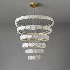 Clérachic Ecliptica chandelier unlit on grey, showing the natural veining across each stone petal.