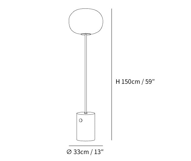 Dimension drawing of the elaris floor lamp, in outline against white.