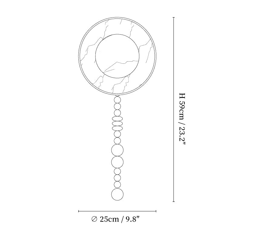 Dimension drawing of the eldertide wall light, in outline against white.