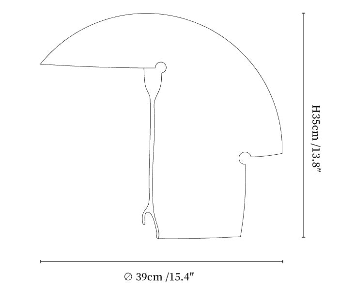 Dimension drawing of the elios resin table lamp, in outline against white.