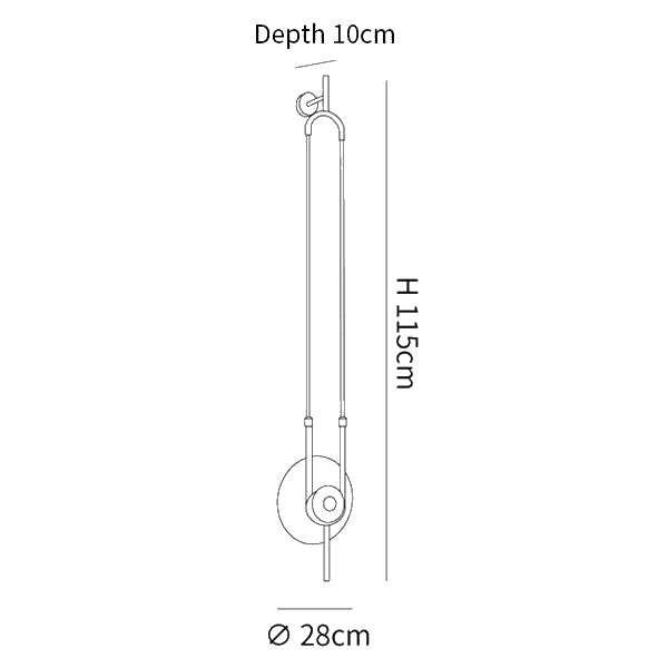 Dimension drawing of the ellipse ring marble wall light, in outline against white.