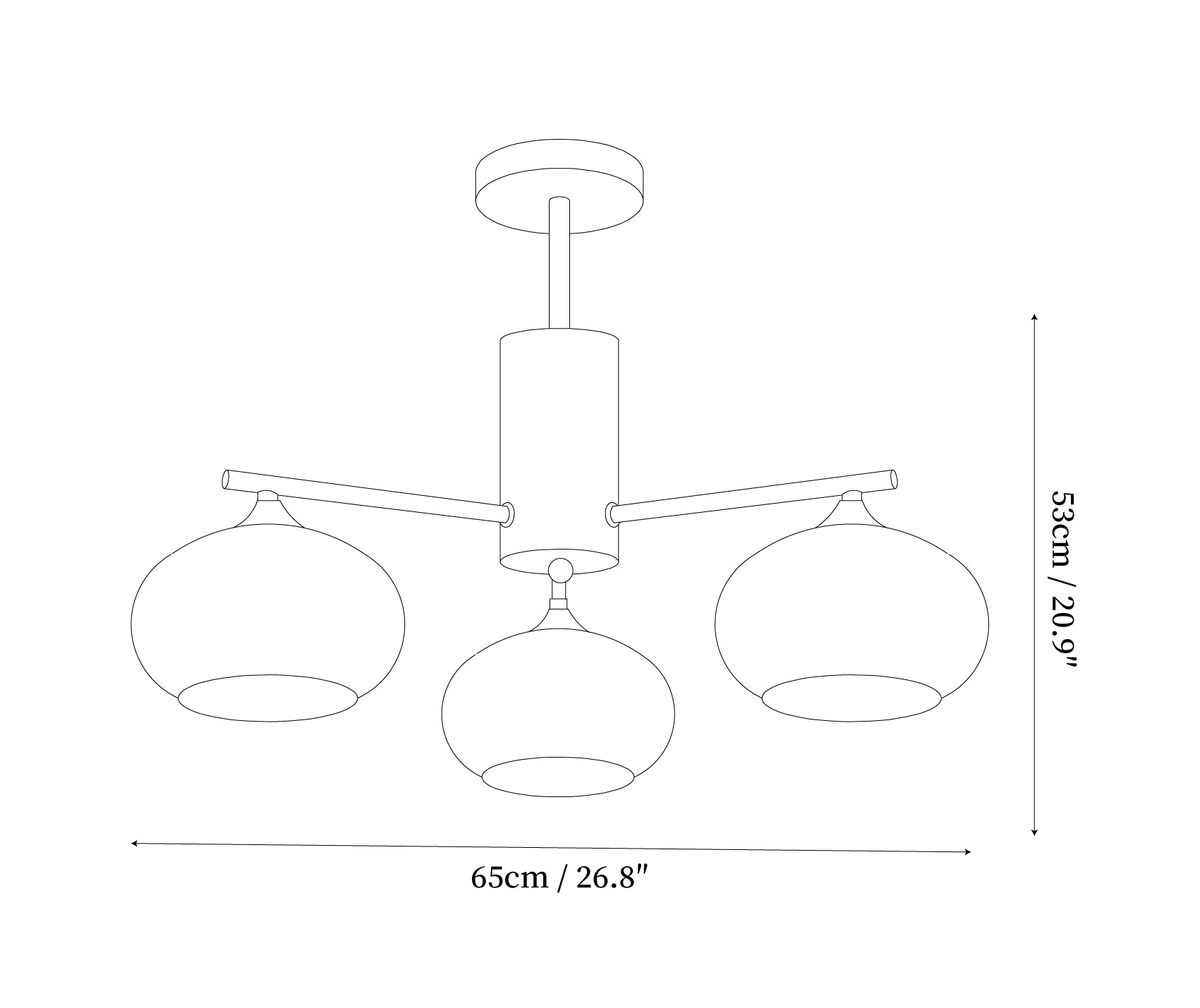 Dimension drawing of this Clérachic chandelier, with its height and width marked.