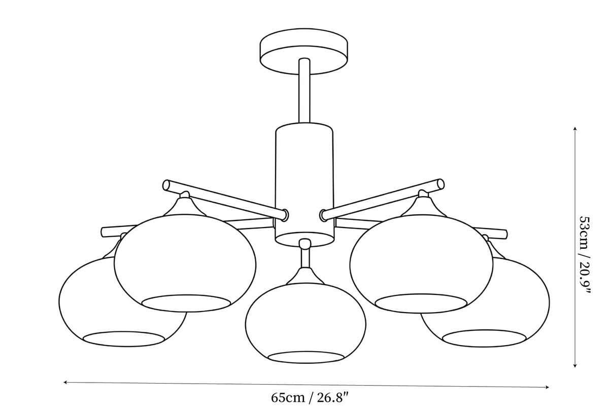 Dimension drawing of this Clérachic chandelier in a bolder line, with its height and width marked.