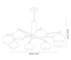 Dimension drawing of this Clérachic chandelier in its largest size, with its height and width marked.