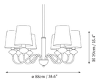 Dimension drawing of this Clérachic larger chandelier, with its 88 cm width and 39 cm height marked.