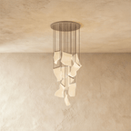 Clérachic iridium silver chandelier with a polished round ceiling plate and glowing wavy acrylic sheet pendants.