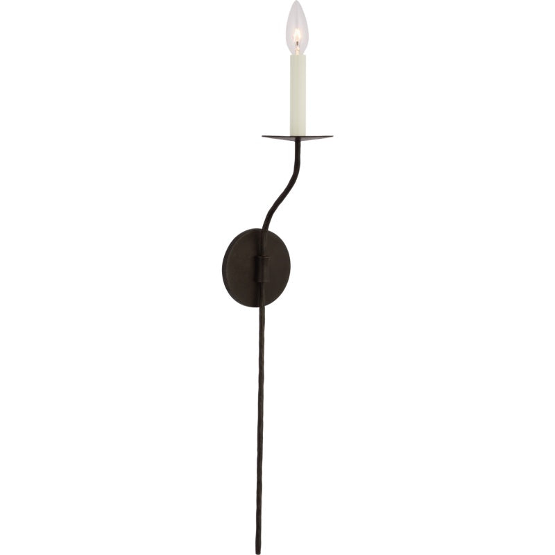 Clérachic's Eris wall lamp in its single-arm dark finish, a bulb capping the curve on white.