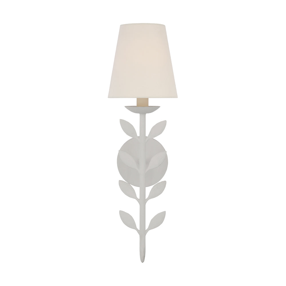 The Clérachic Evoque sconce shown again in white, its slim leaf-stem silhouette against a plain backdrop.