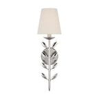 The Clérachic Evoque sconce in polished nickel, angled to show its slender leaf-and-stem profile.