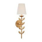 The Clérachic Evoque sconce in antique gold leaf, a close-up of its full leaf-and-stem silhouette.