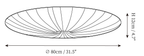 Clérachic ceiling light dimension drawing, every measurement marked in centimetres and inches.