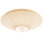 Angled view of an ivory Clérachic pleated ceiling light with a round opal diffuser, on a white background.