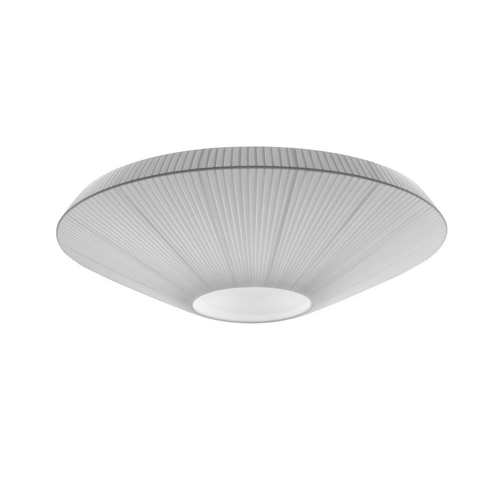 Clérachic grey-white pleated ceiling light with a pale diffuser at the centre, shown at a slight angle against white.