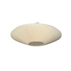 Lit ivory Clérachic pleated ceiling light with a pale central panel and fine, close pleats, on a white background.