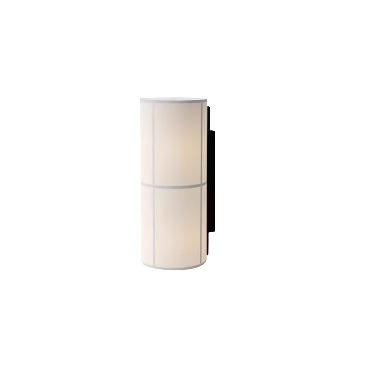 Short version of the Clérachic cylinder wall light in white, lit, on a plain white backdrop with a black back plate.