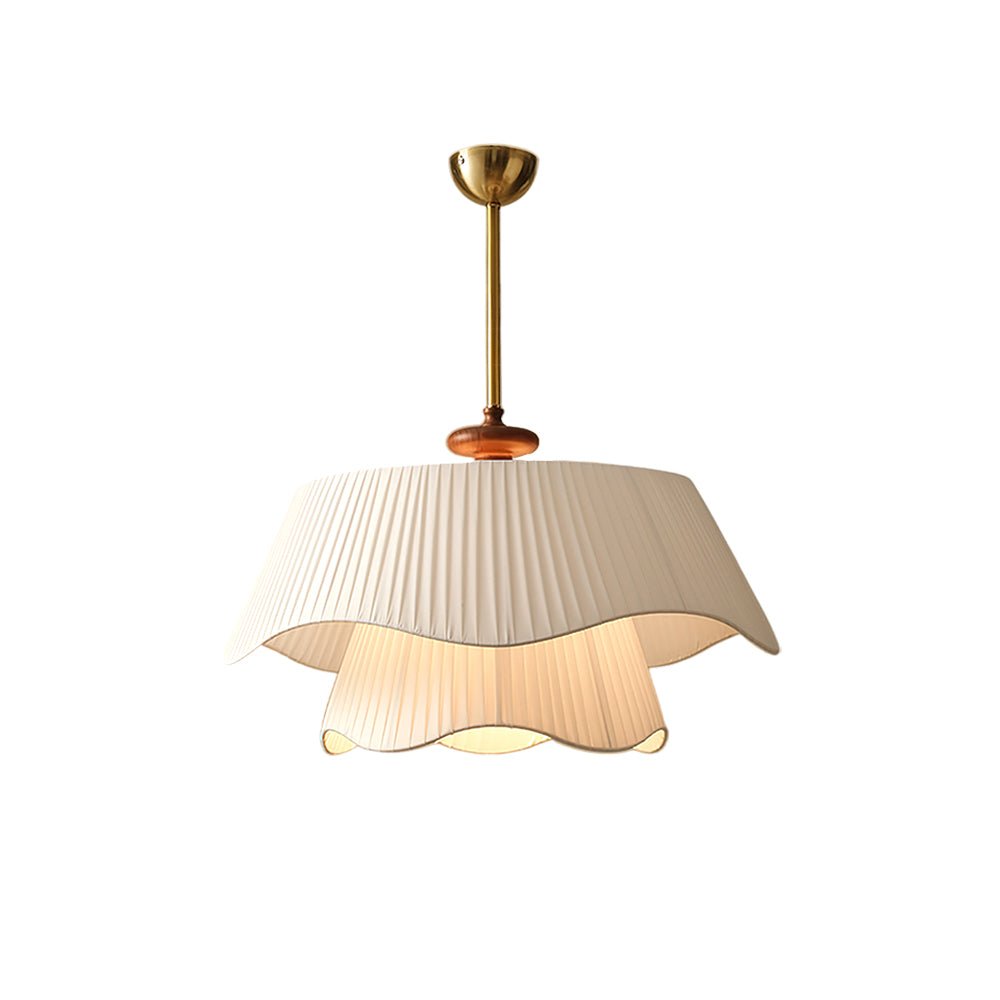 A Clérachic pendant cut out on a clean white background, with the gold canopy and stem above a pleated two-layer shade.