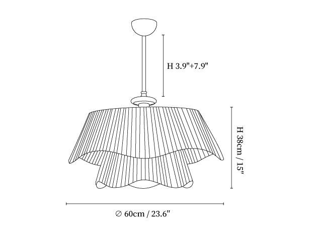 Dimension drawing of this Clérachic pendant, with its height and width marked.