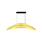 This Clérachic leaf-shaped pendant on a plain white backdrop, with two thin hanging cables from a black oval plate.