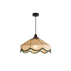 Clérachic pleated beige pendant with green trim and a black ceiling canopy, shown unlit on a white backdrop.