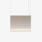 Compact Clérachic fabric pendant with a white bottom bar, hung on two wires, with a soft glow along the lower edge.