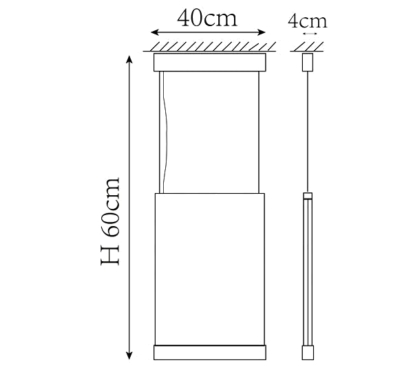 Clérachic pendant light dimension drawing, 2 of 10, every measurement marked in centimetres.