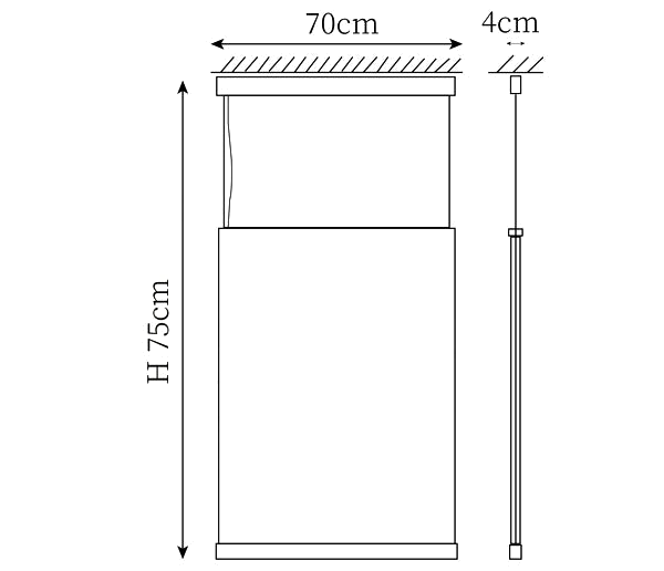 Clérachic pendant light dimension drawing, 6 of 10, every measurement marked in centimetres.