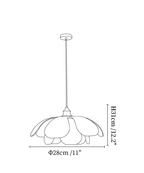 Clérachic pendant light dimension drawing, 1 of 6, every measurement marked in centimetres and inches.