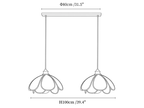 Clérachic pendant light dimension drawing, 5 of 6, every measurement marked in centimetres and inches.