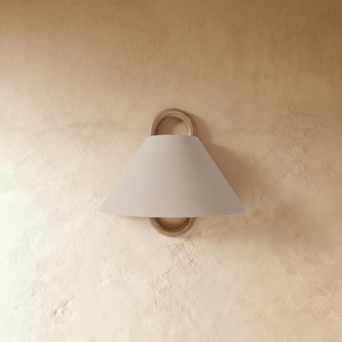 Clérachic wall light with a pale cream fabric cone shade on a wood ring mount, unlit against a soft plaster wall.