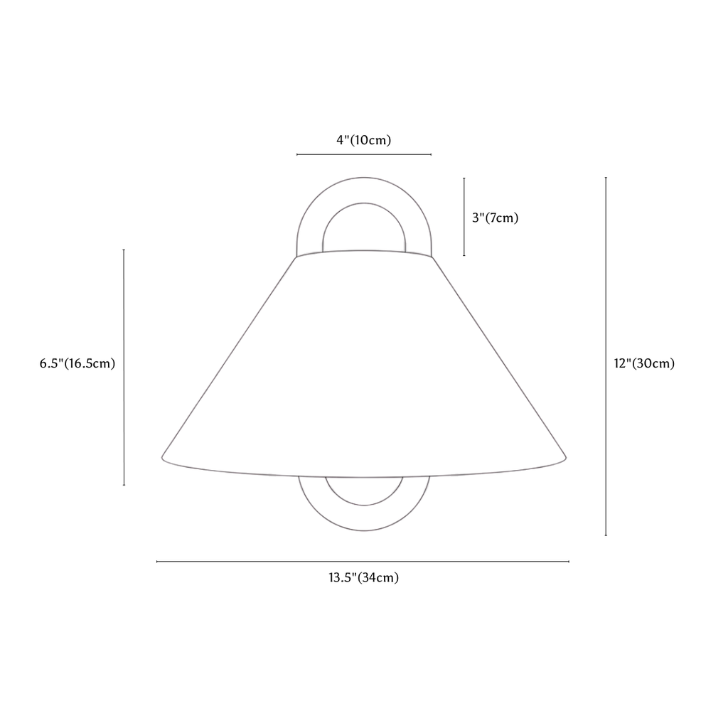 Clérachic wall light dimension drawing, Plain, every measurement marked in centimetres and inches.