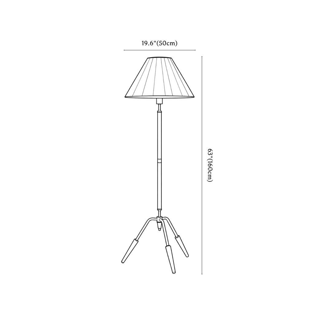 Clérachic floor lamp dimension drawing, every measurement marked in centimetres and inches.