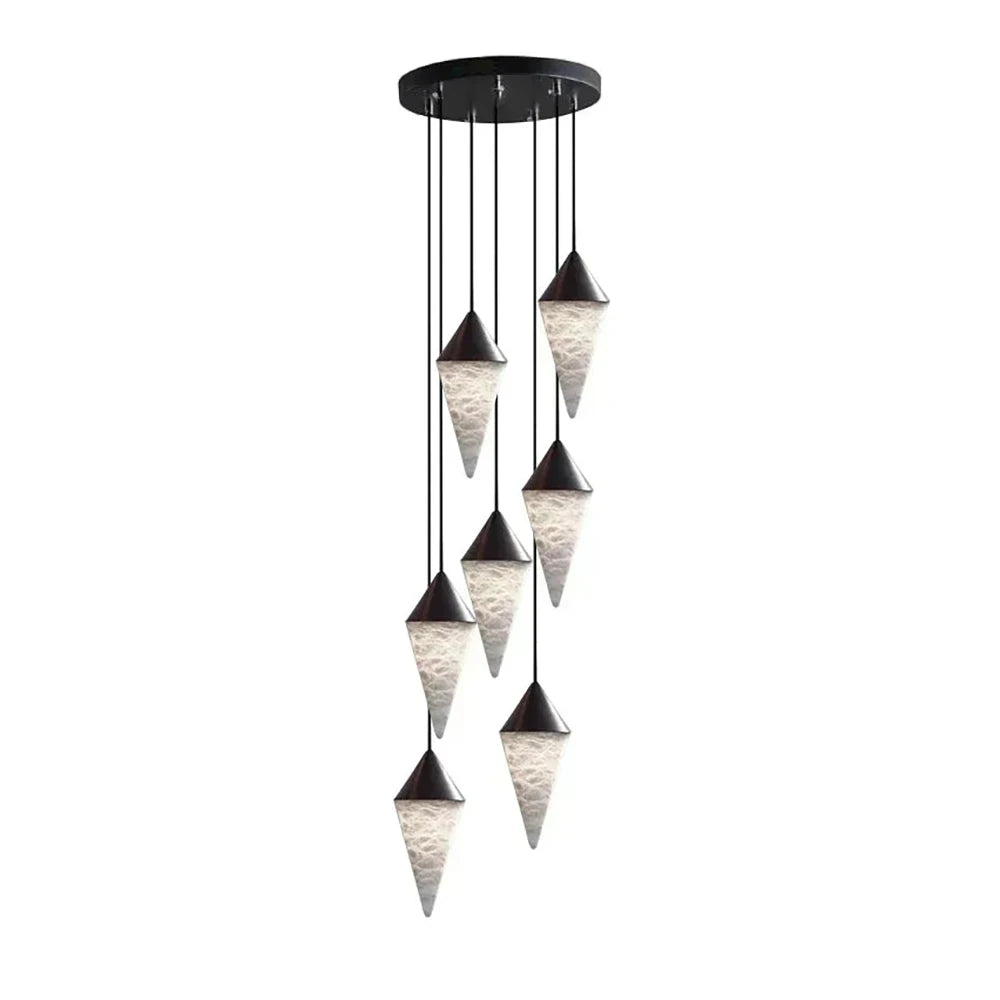 Black-capped alabaster drops on this Clérachic chandelier spiral down black cords in a loose cluster.