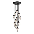 The largest spiral yet of black-capped drops on this Clérachic chandelier cascades down black cords.