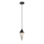 A single alabaster drop on this Clérachic chandelier hangs from a black cone cap on a black cord.