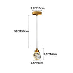 Clérachic single crystal pendant light dimension diagram with its round gold canopy, long fine cord and faceted crystal drop.