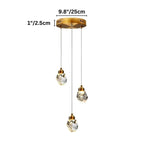 Clérachic three-head round crystal pendant light on a gold circular canopy, with its width and canopy depth marked.