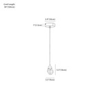 Clérachic pendant light dimension drawing, Round, 1 head, every measurement marked in centimetres and inches.