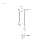 Clérachic pendant light dimension drawing, Round, 3 heads, every measurement marked in centimetres and inches.